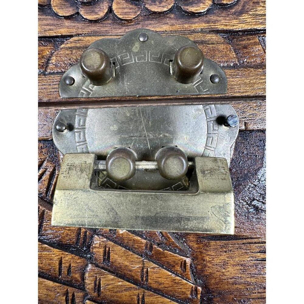 VTG Chinese Handcarved Wooden Trinket Jewelry Box Brass Pin Latch Scenic Decor - Picture 7 of 7